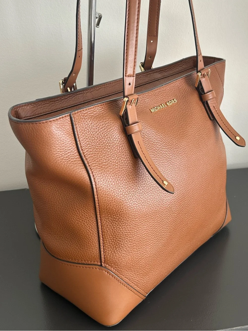Michael Kors Brown Pebbled Leather Tote Bag Shoulder Purse Zip top